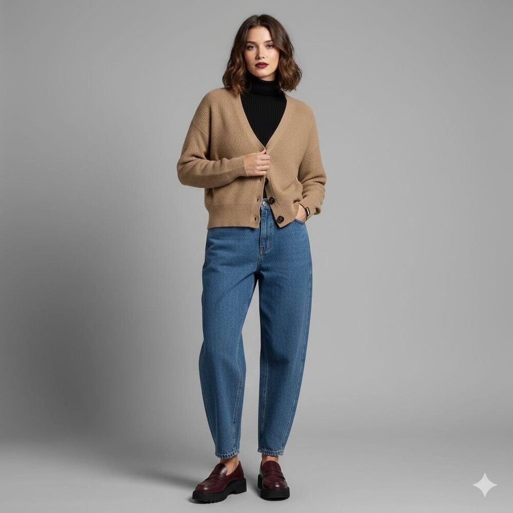 Apparis Women's Tan Oversized Cropped Ribbed Knit Button-Up Cardigan Size Medium - Picture 5 of 15